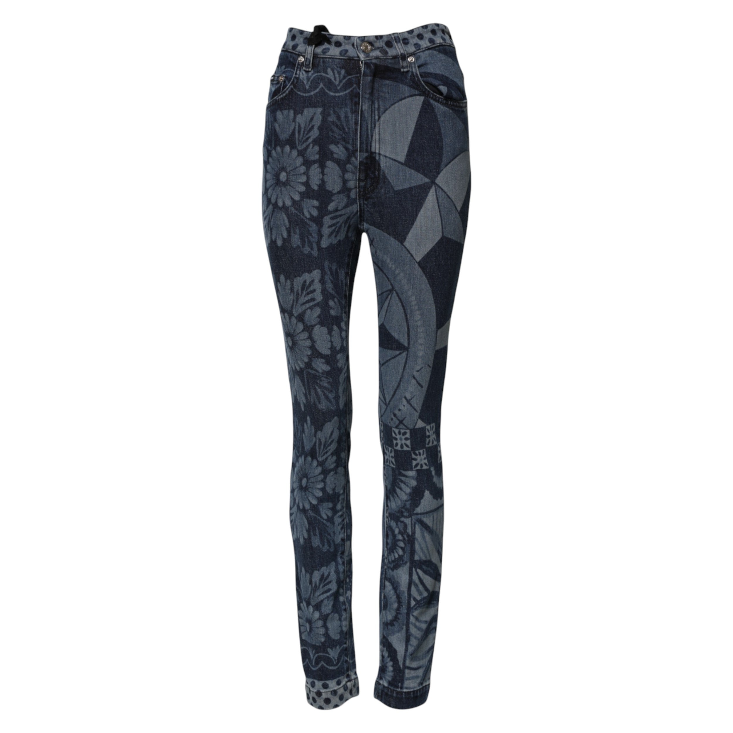 Blaue bedruckte Skinny-Denim-Jeans aus Baumwolle
