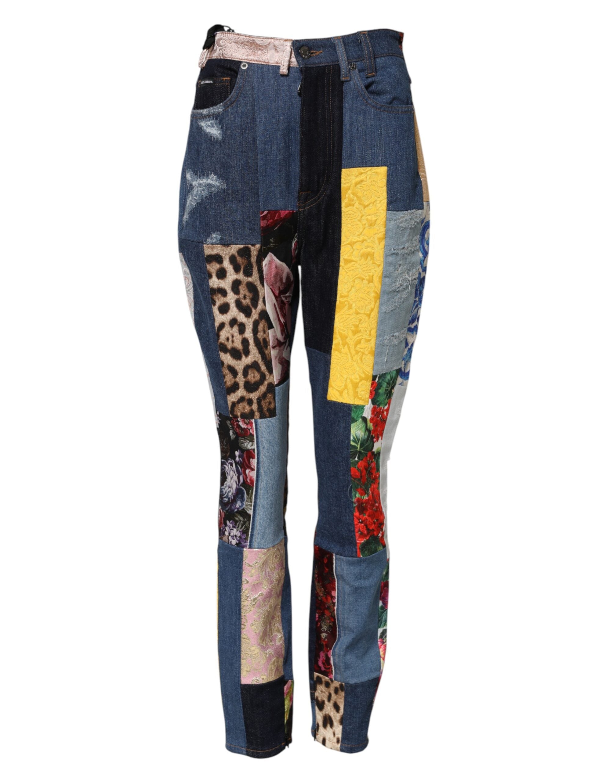 Skinny Jeans aus Denim mit mehrfarbigem Patchwork
