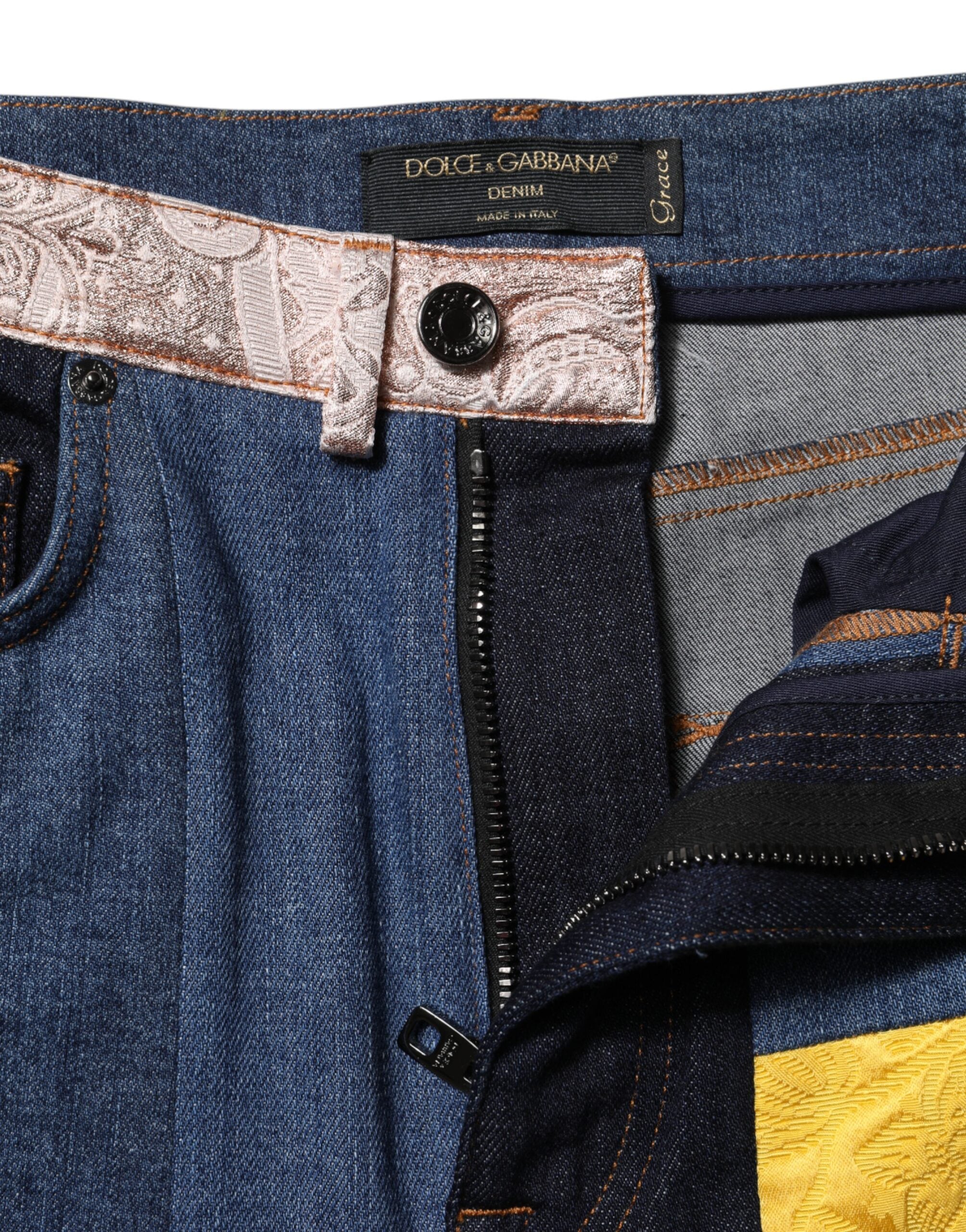 Skinny Jeans aus Denim mit mehrfarbigem Patchwork