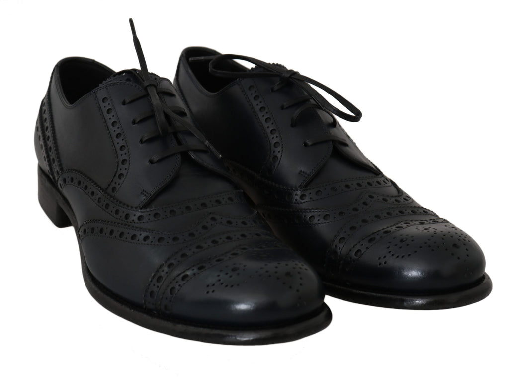 Dunkelblaue Wingtip Oxford Business-Schuhe aus Leder