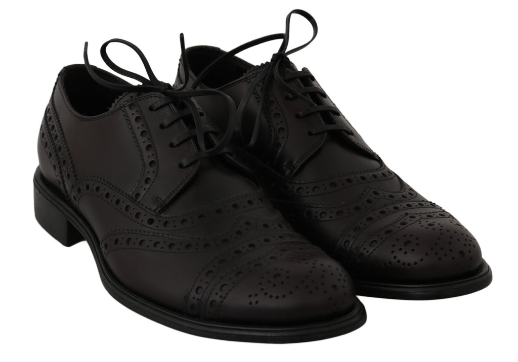 Schwarze Oxford Brogues aus Leder mit Flügelkappe