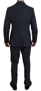 Two-Piece Three-Button Solid Blue Cotton Suit