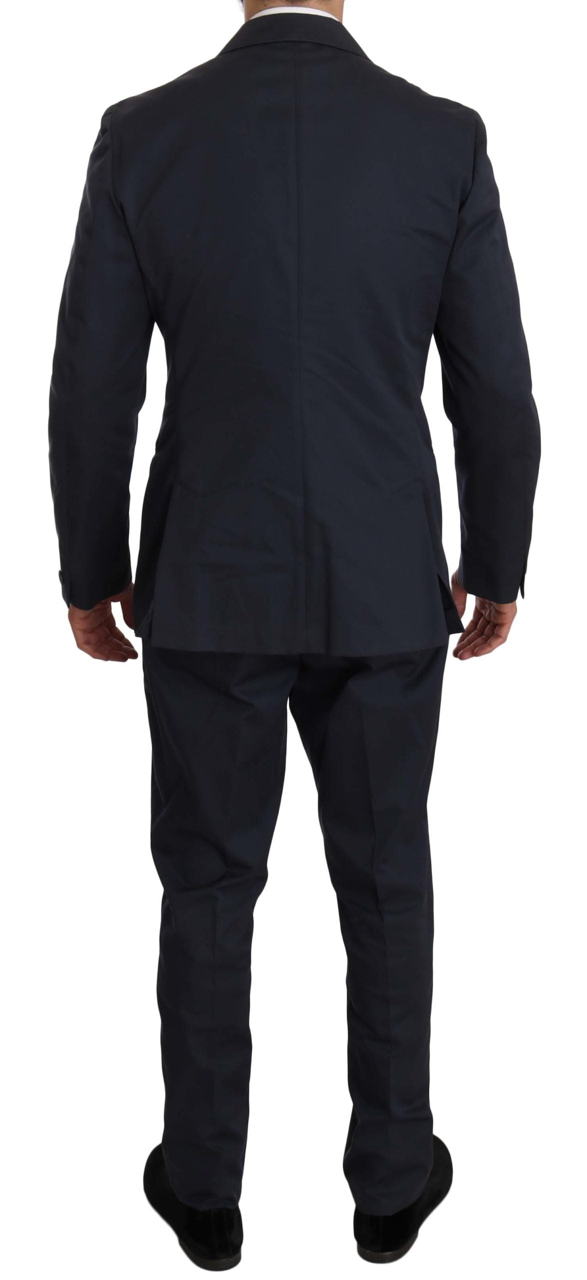 Two-Piece Three-Button Solid Blue Cotton Suit