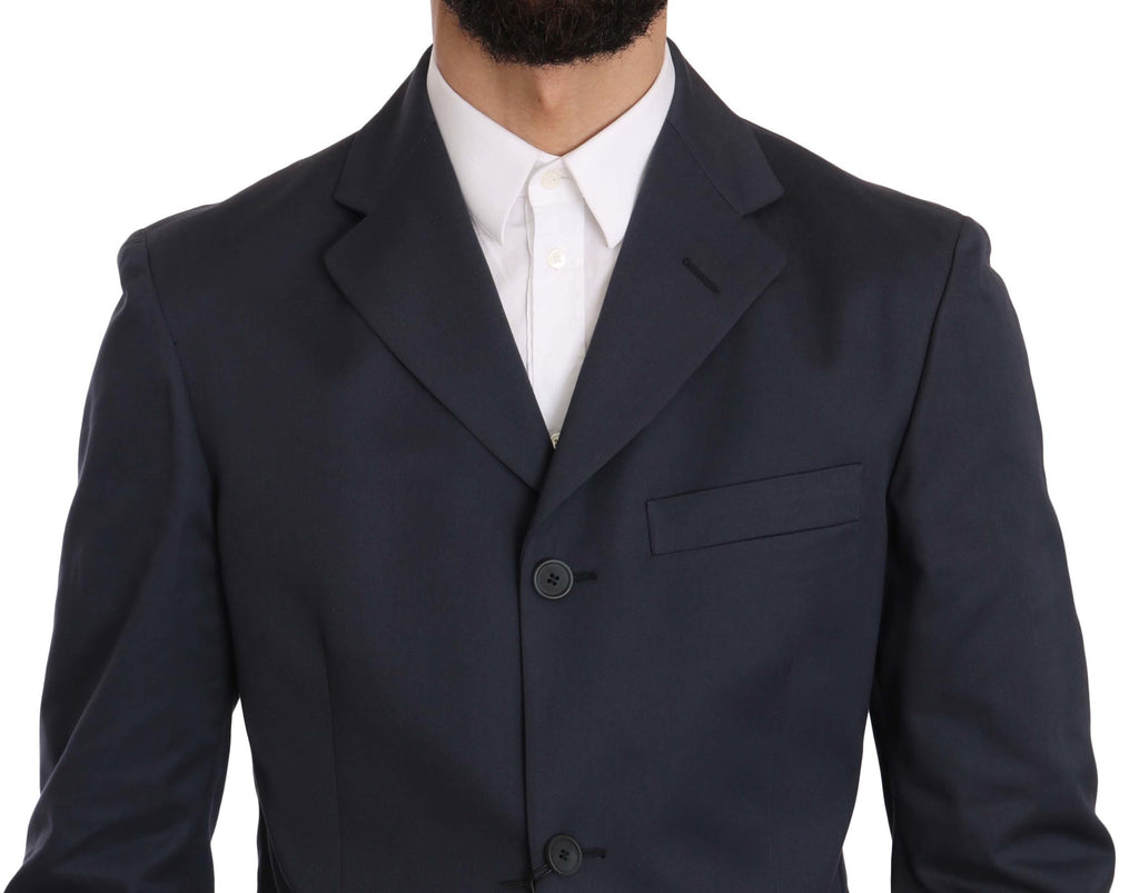 Two-Piece Three-Button Solid Blue Cotton Suit