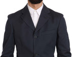 Two-Piece Three-Button Solid Blue Cotton Suit