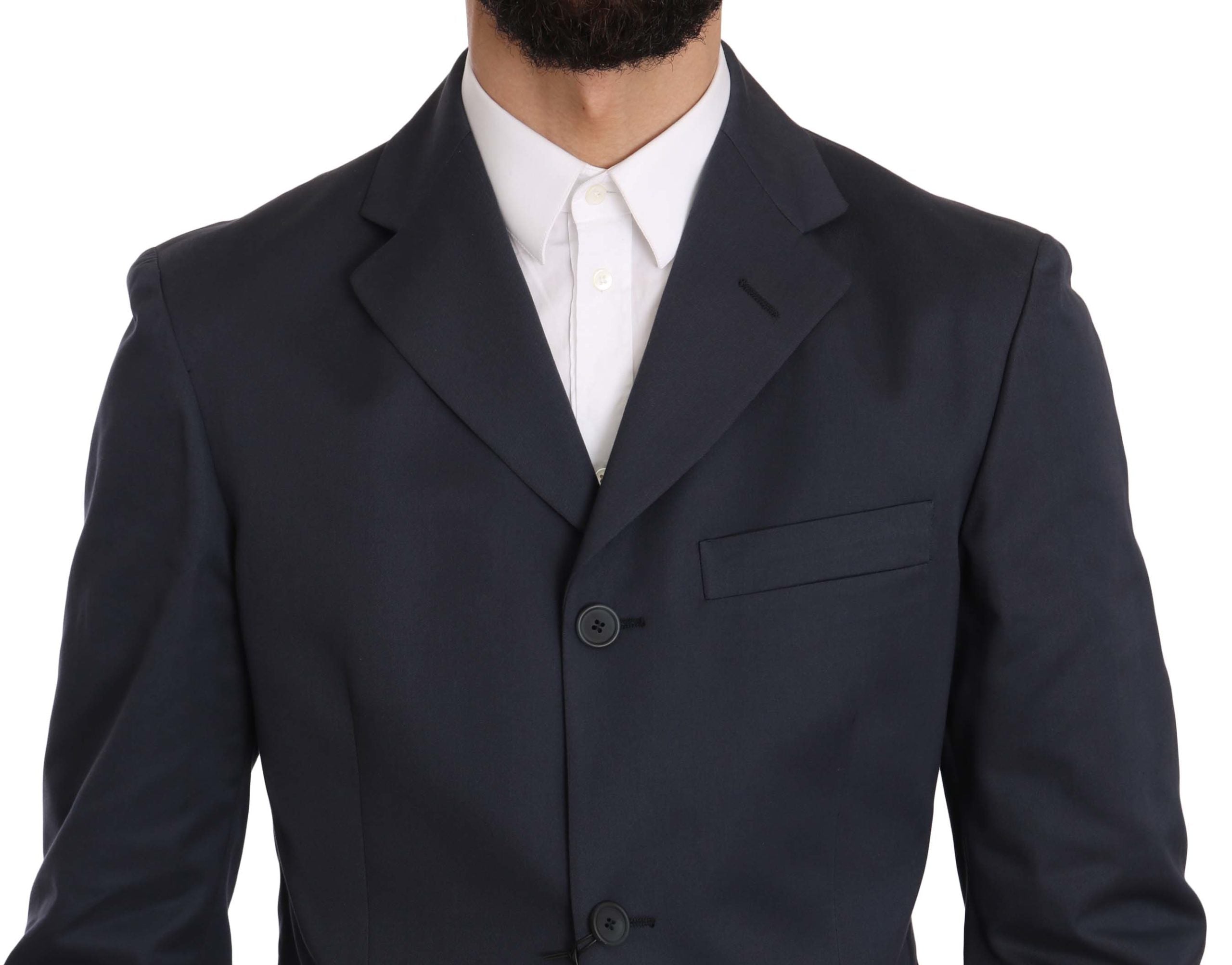 Two-Piece Three-Button Solid Blue Cotton Suit