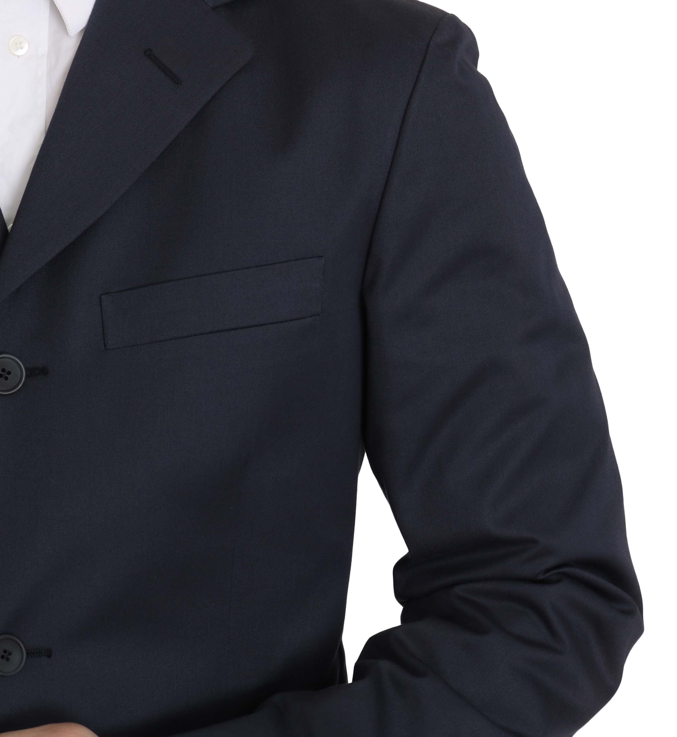 Two-Piece Three-Button Solid Blue Cotton Suit