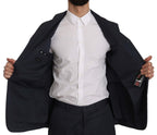 Two-Piece Three-Button Solid Blue Cotton Suit