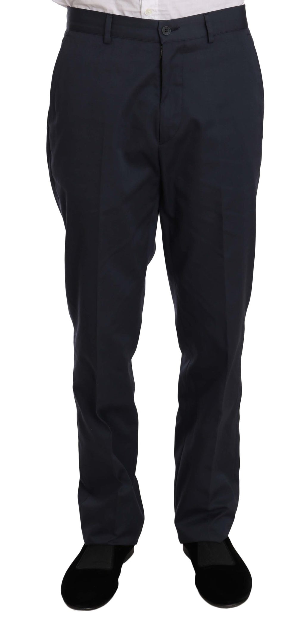 Two-Piece Three-Button Solid Blue Cotton Suit