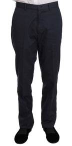 Two-Piece Three-Button Solid Blue Cotton Suit