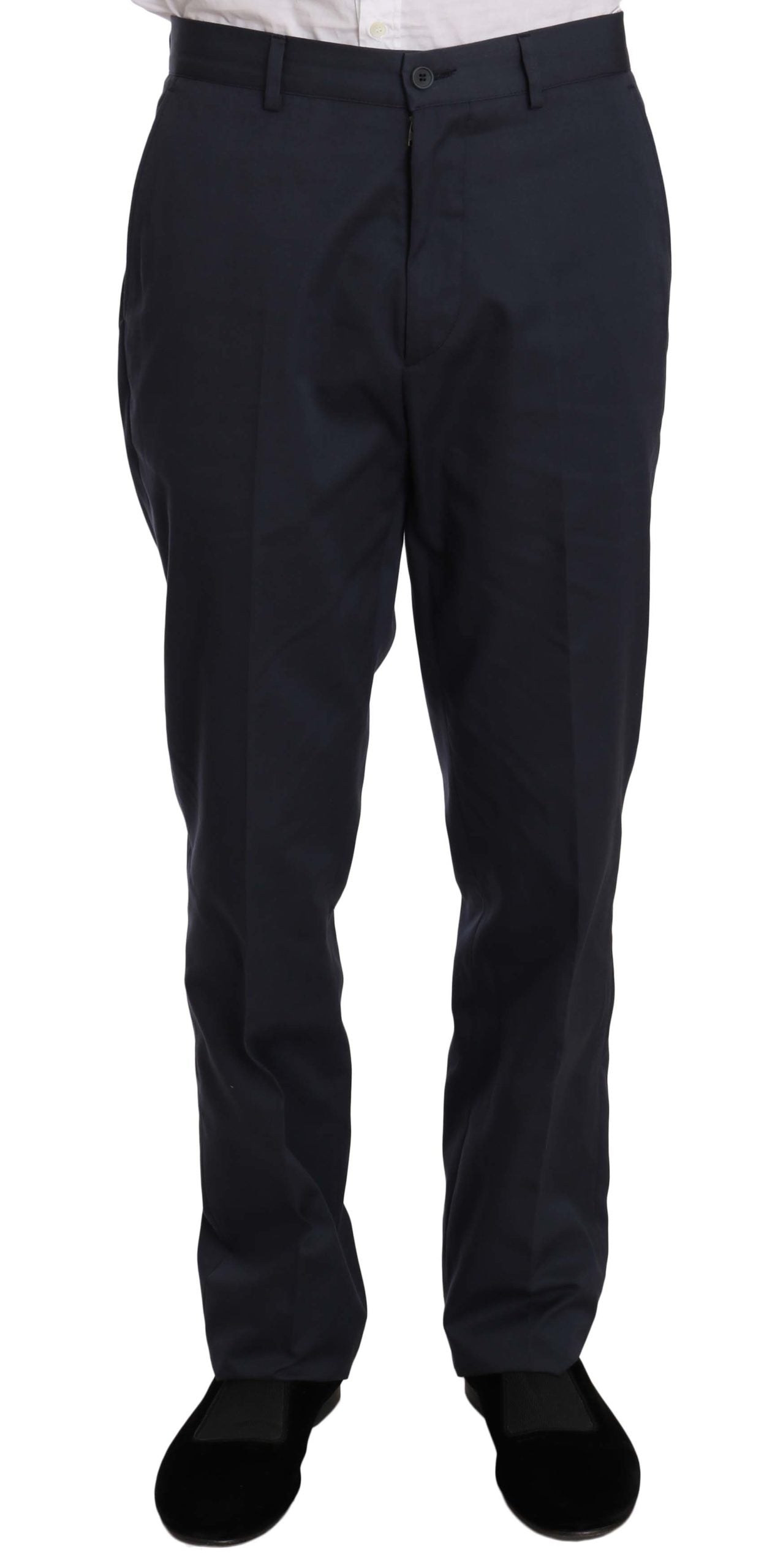 Two-Piece Three-Button Solid Blue Cotton Suit