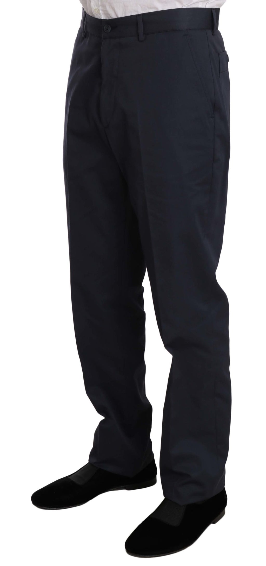 Two-Piece Three-Button Solid Blue Cotton Suit