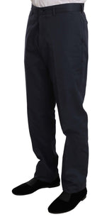 Two-Piece Three-Button Solid Blue Cotton Suit