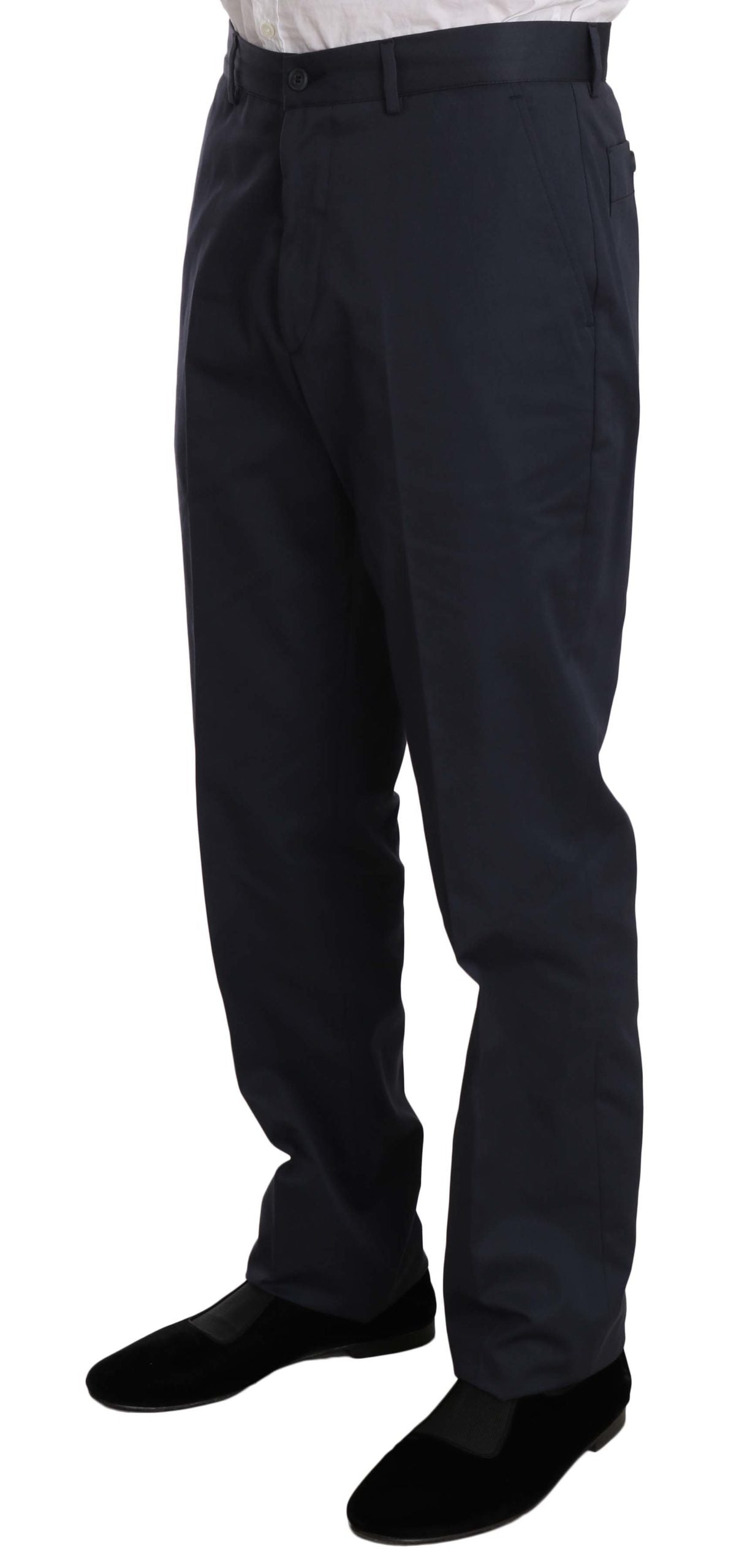 Two-Piece Three-Button Solid Blue Cotton Suit