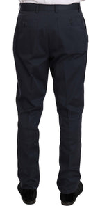 Two-Piece Three-Button Solid Blue Cotton Suit