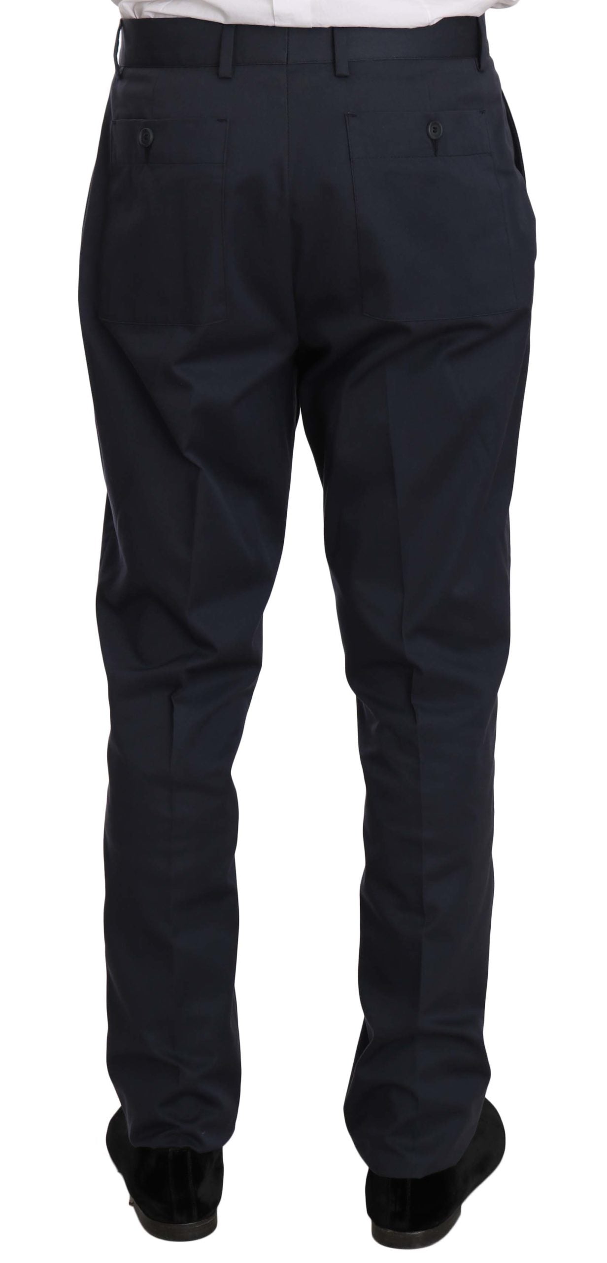 Two-Piece Three-Button Solid Blue Cotton Suit