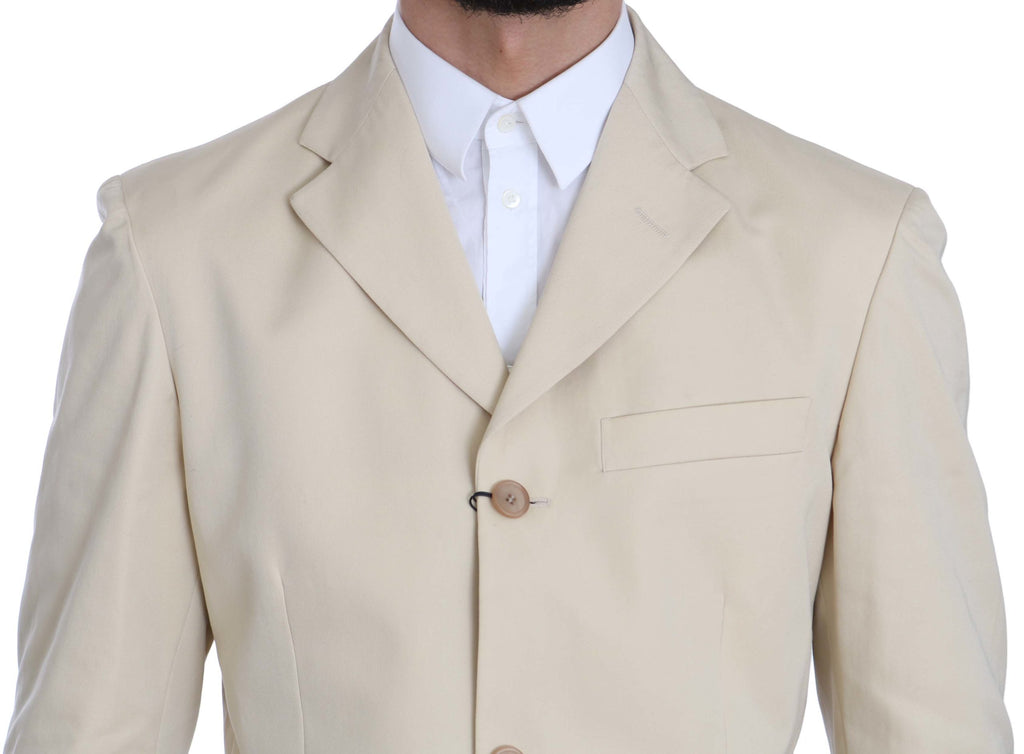 Zweiteiliger beige Baumwollanzug mit 3 Knöpfen