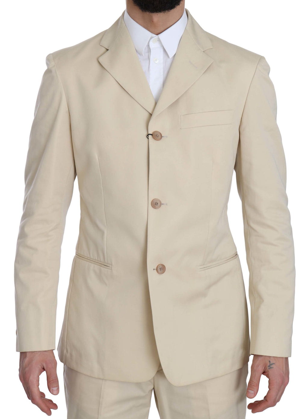 Zweiteiliger beige Baumwollanzug mit 3 Knöpfen