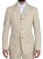 Zweiteiliger beige Baumwollanzug mit 3 Knöpfen