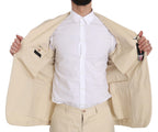 Zweiteiliger beige Baumwollanzug mit 3 Knöpfen