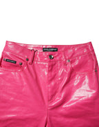 Pink Cotton High Waisted Skinny Denim Jeans