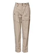 Beige High-Waist-Hose aus Baumwolle