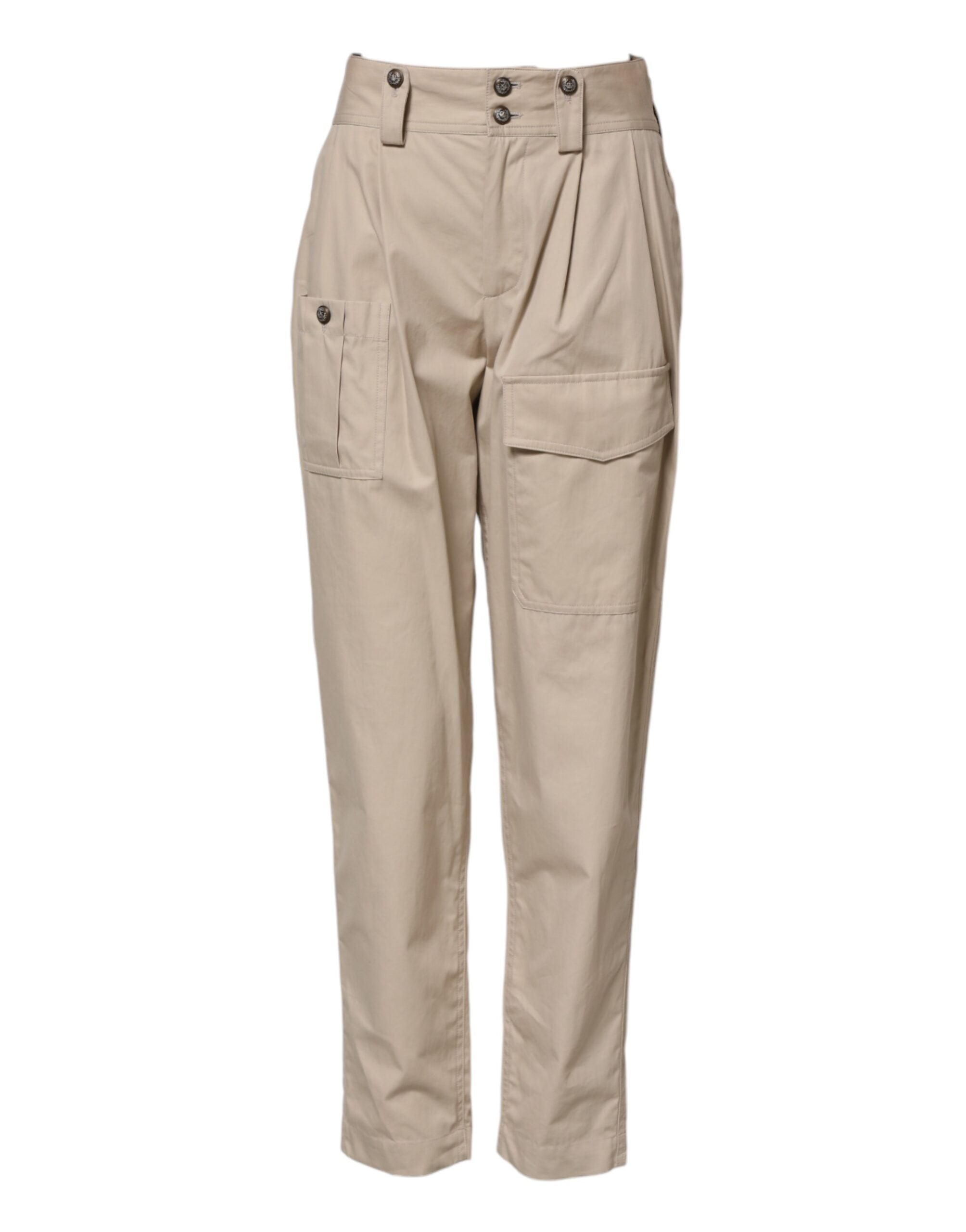 Beige High-Waist-Hose aus Baumwolle