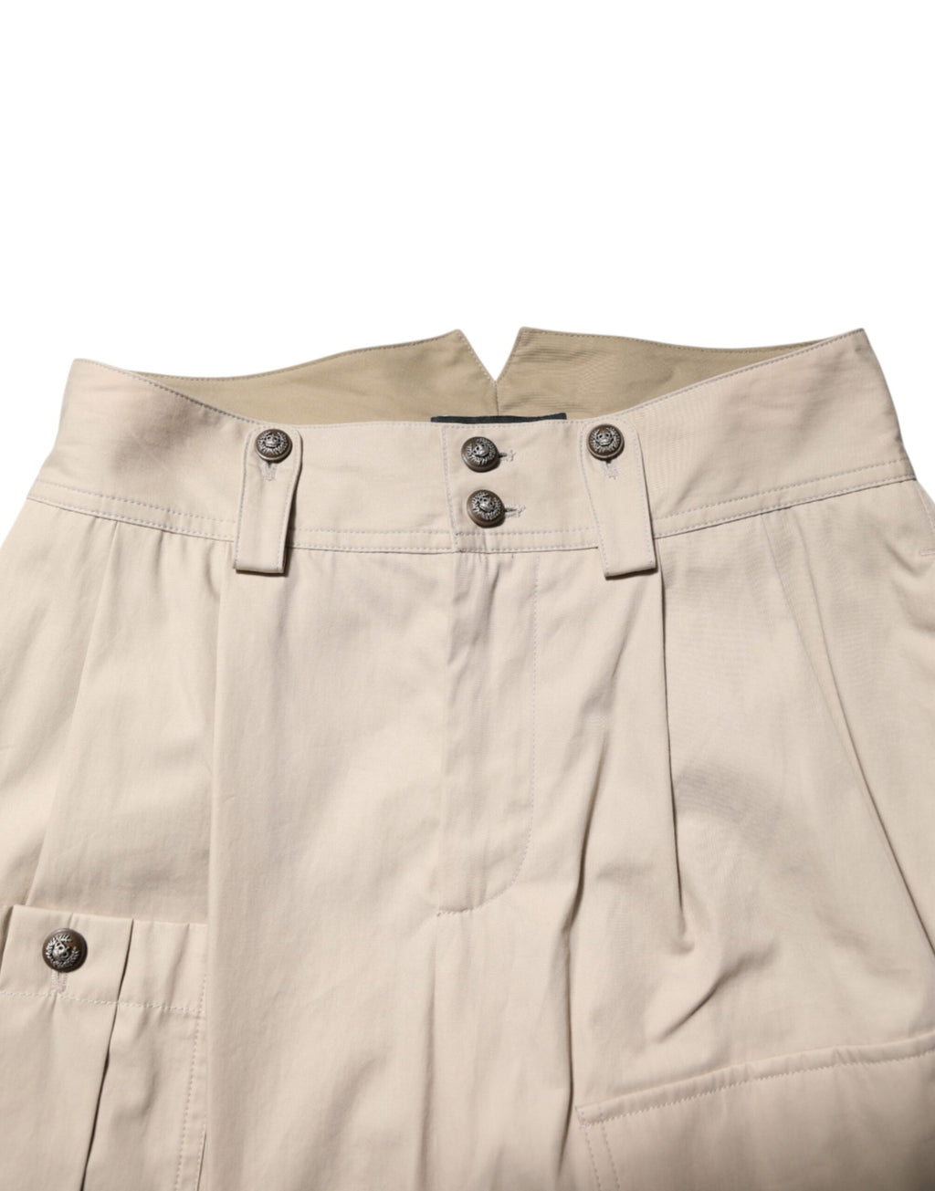 Beige High-Waist-Hose aus Baumwolle