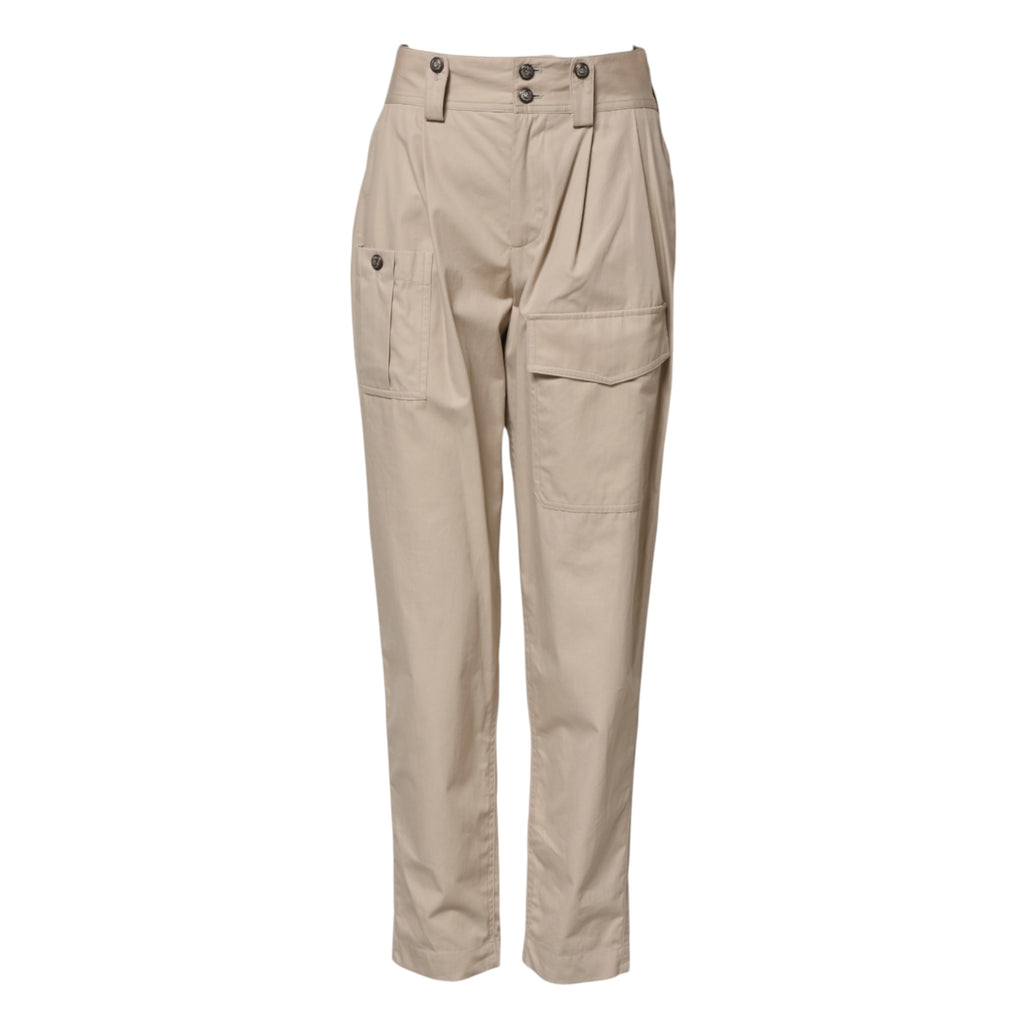 Beige High-Waist-Hose aus Baumwolle