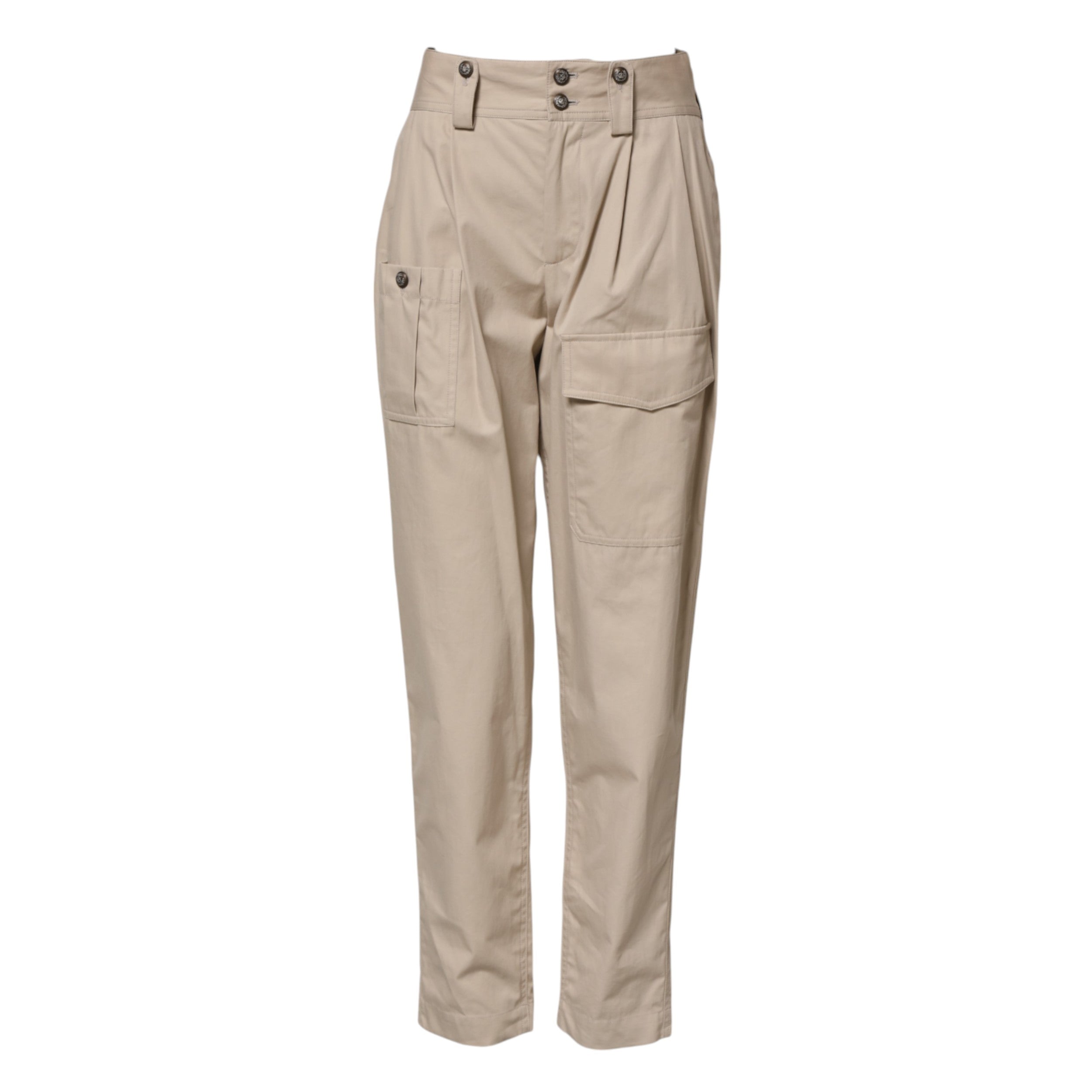 Beige High-Waist-Hose aus Baumwolle