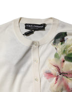 White Silk Lily Buttoned Cardigan Sweater