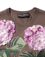 Brown Lily Embellished Round Neck Blouse Top