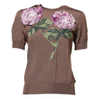 Brown Lily Embellished Round Neck Blouse Top