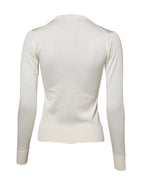Cardigan sweater in white silk with lily embroidery