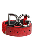 Roter Viskosegürtel mit silberner D&G-Metallschnalle