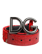 Roter Viskosegürtel mit silberner D&G-Metallschnalle