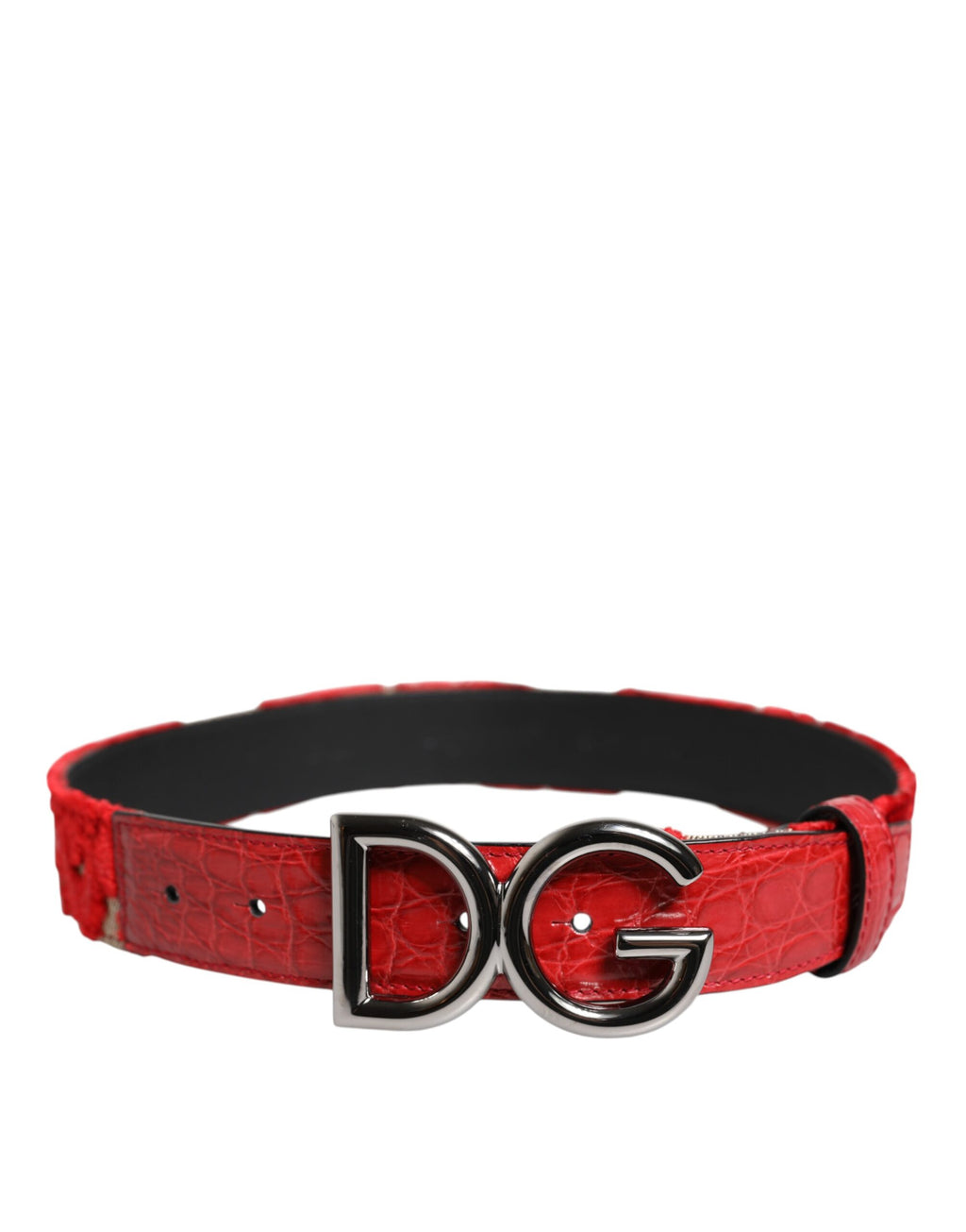 Roter Viskosegürtel mit silberner D&G-Metallschnalle