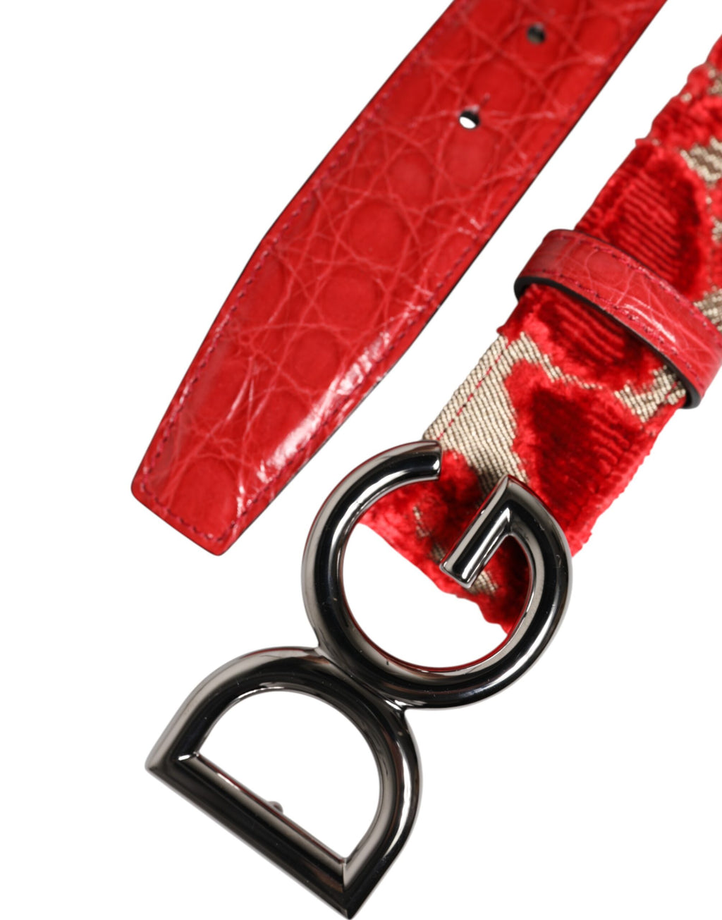 Roter Viskosegürtel mit silberner D&G-Metallschnalle