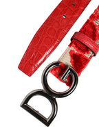 Roter Viskosegürtel mit silberner D&G-Metallschnalle