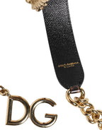 Schulterriemen mit Leopardenmuster in Braun und Gold-Messing-Kette