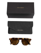 Brown Acetate Round Leopard Print Eyewear Sunglasses