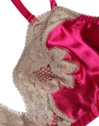 Magenta Floral Lace Silk Non Wire Bra Underwear