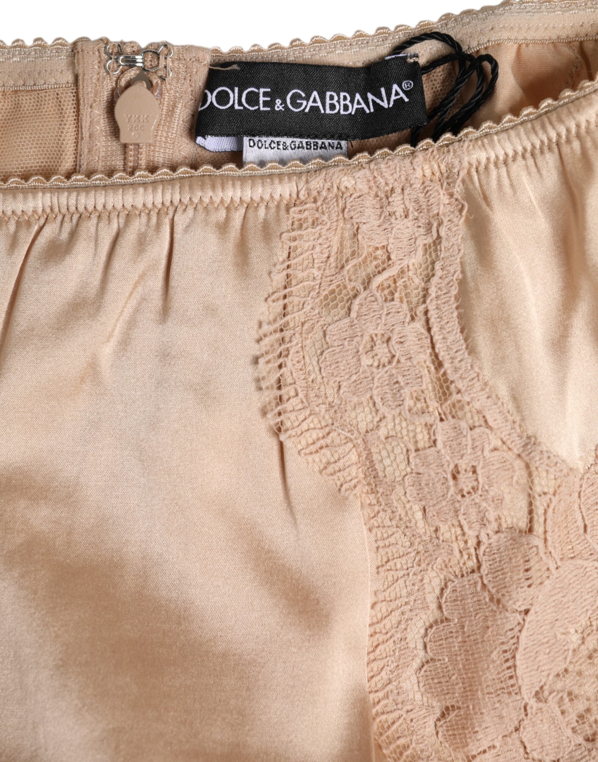 Beige Silk Lace High Waist Bikini Panty Underwear