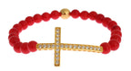 Armband aus 925er Silber mit roter Koralle, Gold und Zirkonia-Kreuz