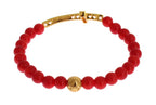 Armband aus 925er Silber mit roter Koralle, Gold und Zirkonia-Kreuz
