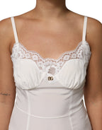White Lace DG Logo Silk Dress Sleepwear