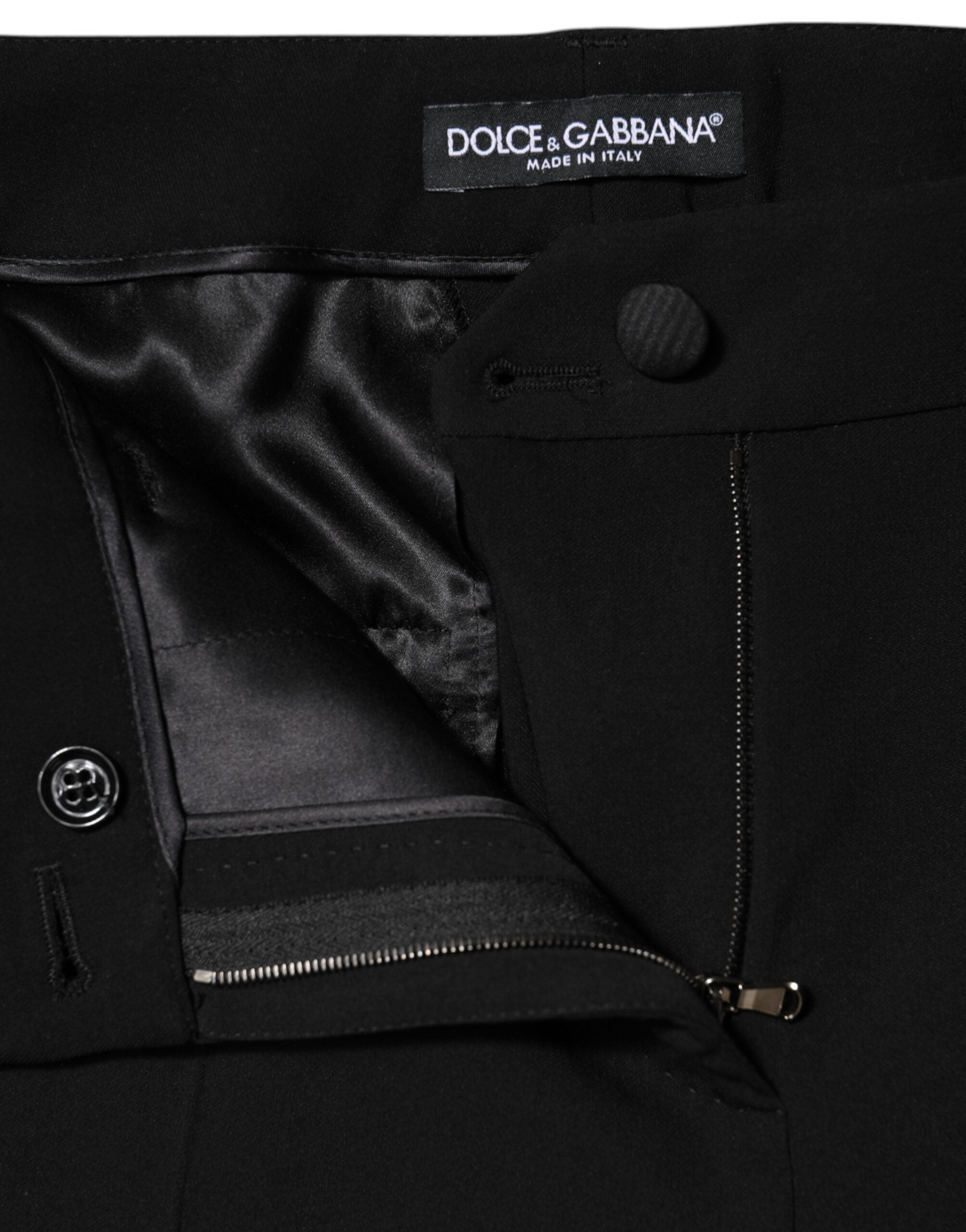 Black Wool High Waist Tapered Pants
