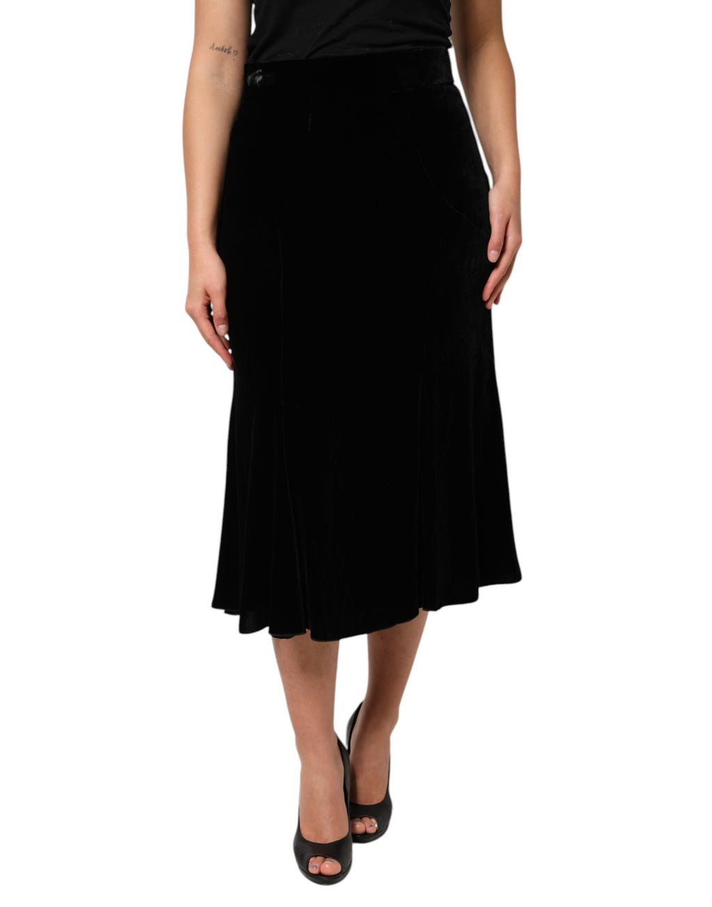 Schwarzer High Waist Fit & Flare Midi-Rock