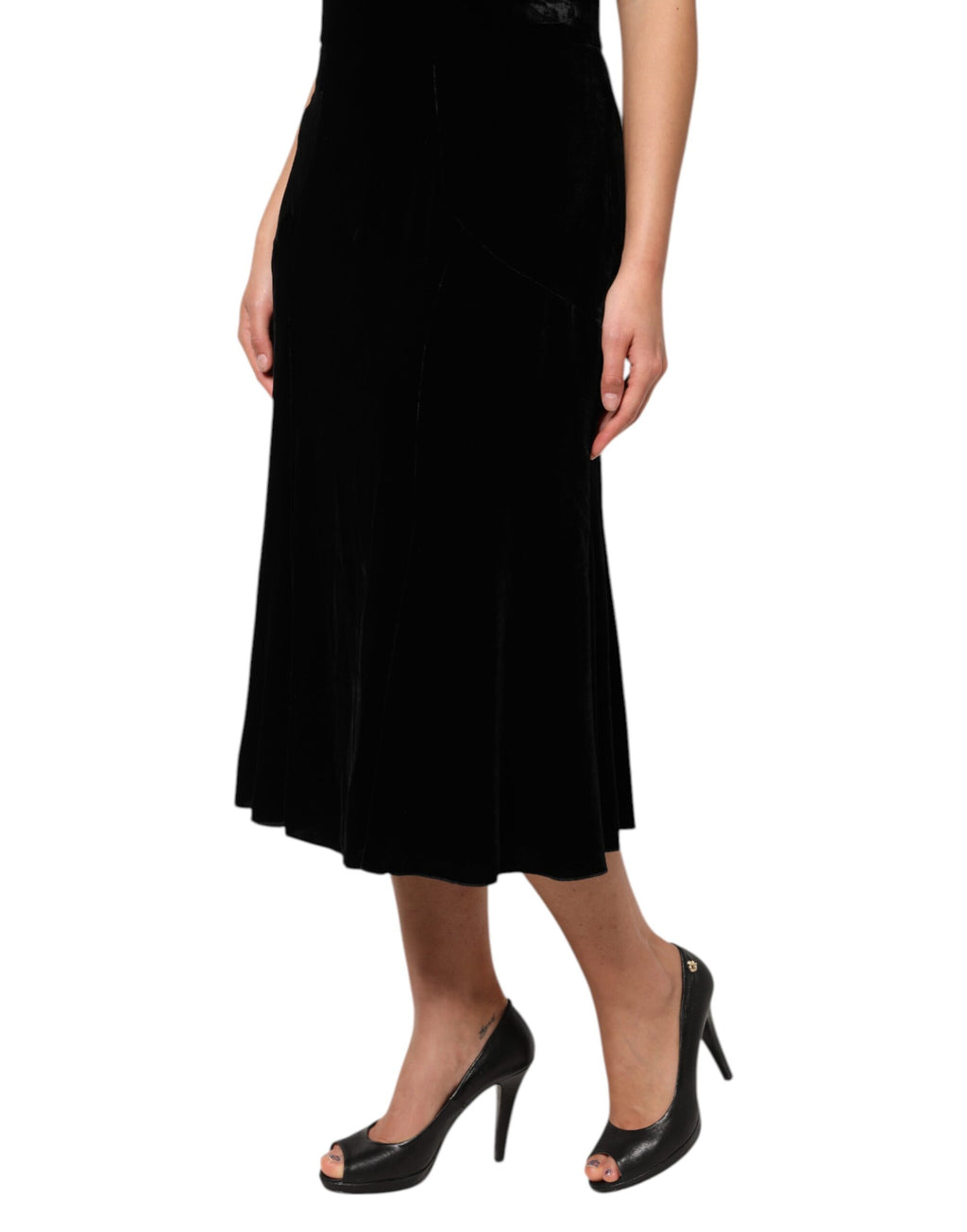 Schwarzer High Waist Fit & Flare Midi-Rock