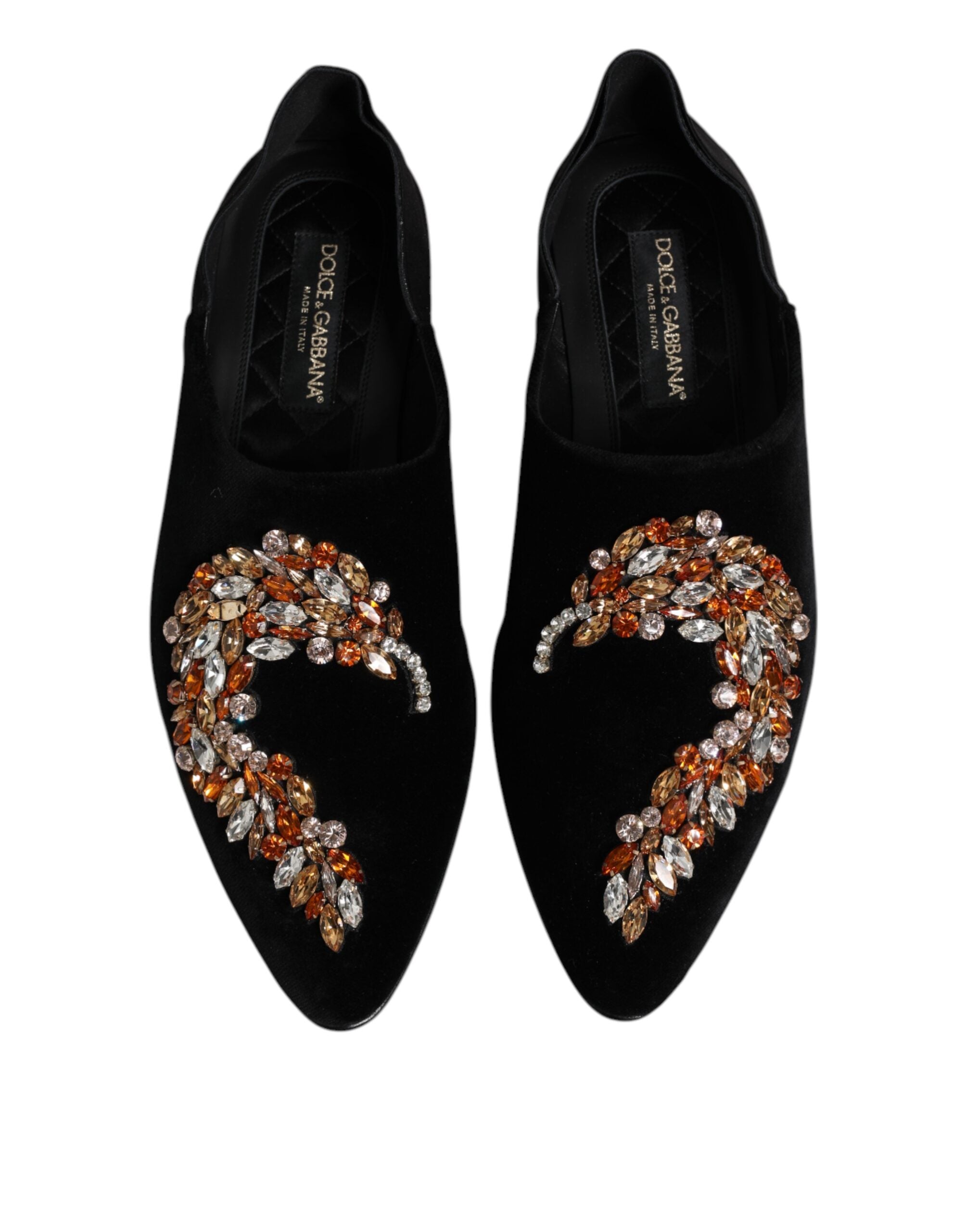 Black Velvet Embellished Loafer Slip-On Shoes